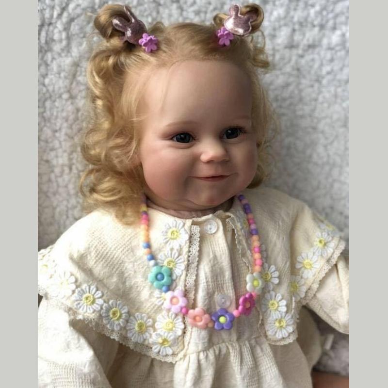 Cute 60cm Reborn Doll Maddie with Rooted Curly Hair Cloth Body Fat Baby Doll Look Real Handmade 3d Painted Skin Newborn Dolls for Kids Age 3+ Year Old