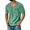 Men's Summer Solid Color V-Neck Loose Pocket Short Sleeve Top