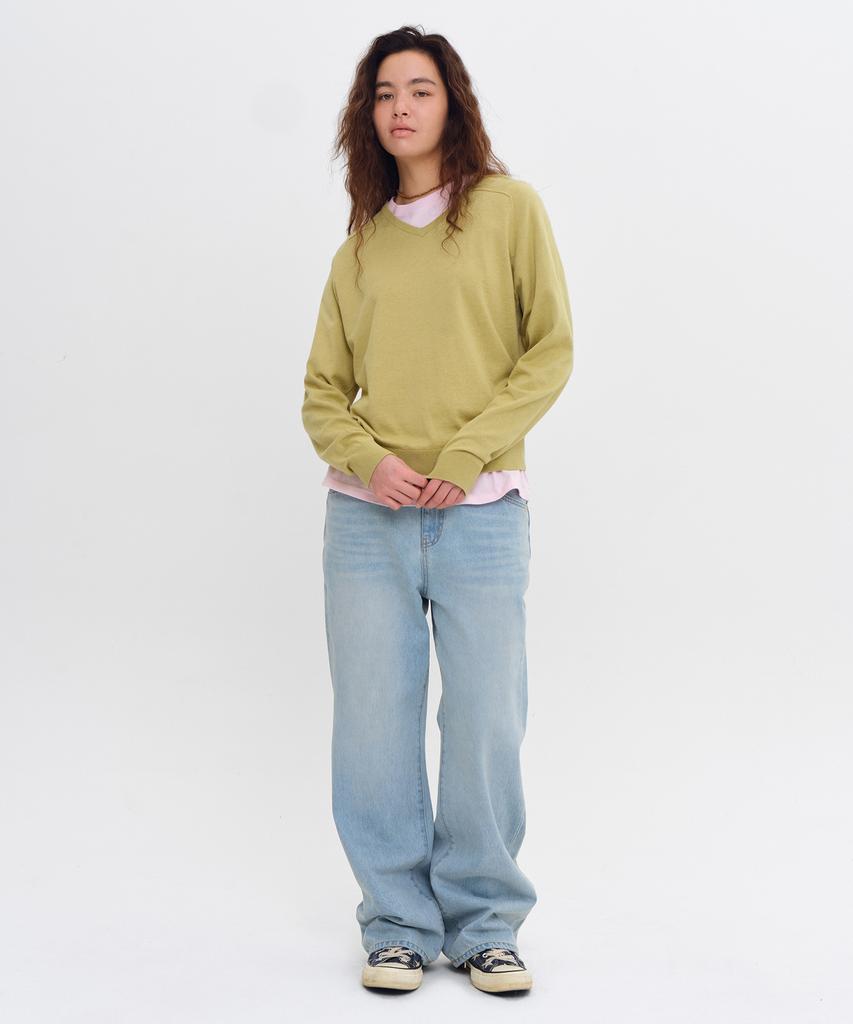 HELLO SUNRISE Hs V-Neck L/S Knit_Beige Olive