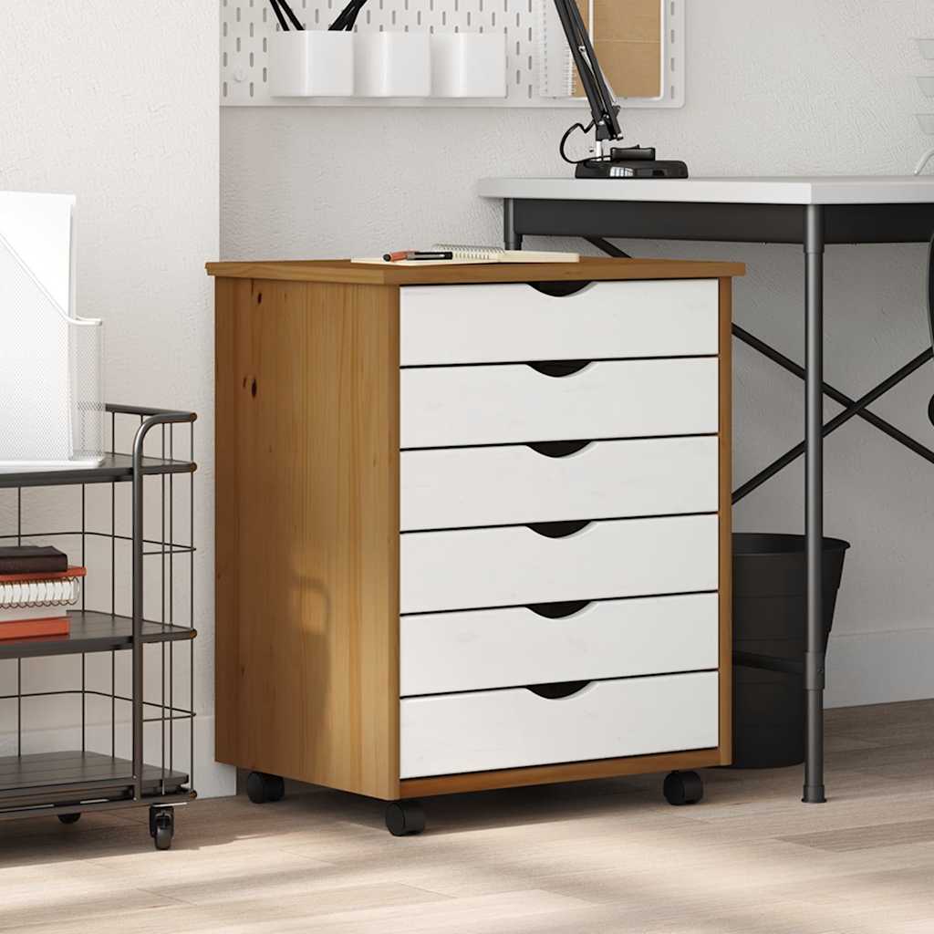 Mobile Drawer Cabinet MOSS Honey Brown Solid Pine Wood