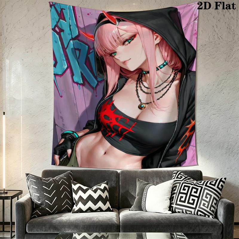 Darling In The Franxx Wall Tapestry Aesthetic Wall Hanging Printed Fabric Blanket Decorative Tapestries for Bedroom Living Room Home Decor