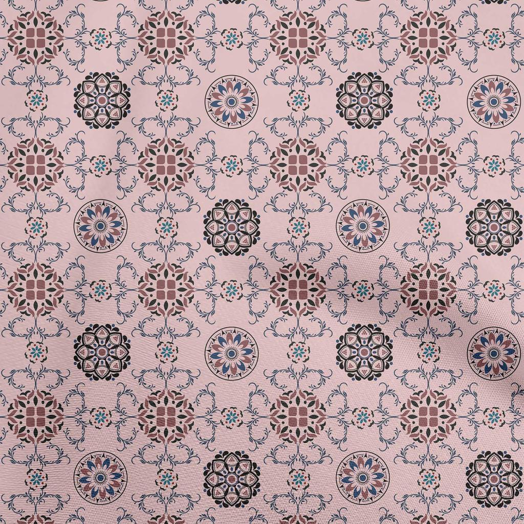 oneOone Cotton Flex Blue Fabric Asian Suzani  Sewing Material Print Fabric By The Yard 40 Inch