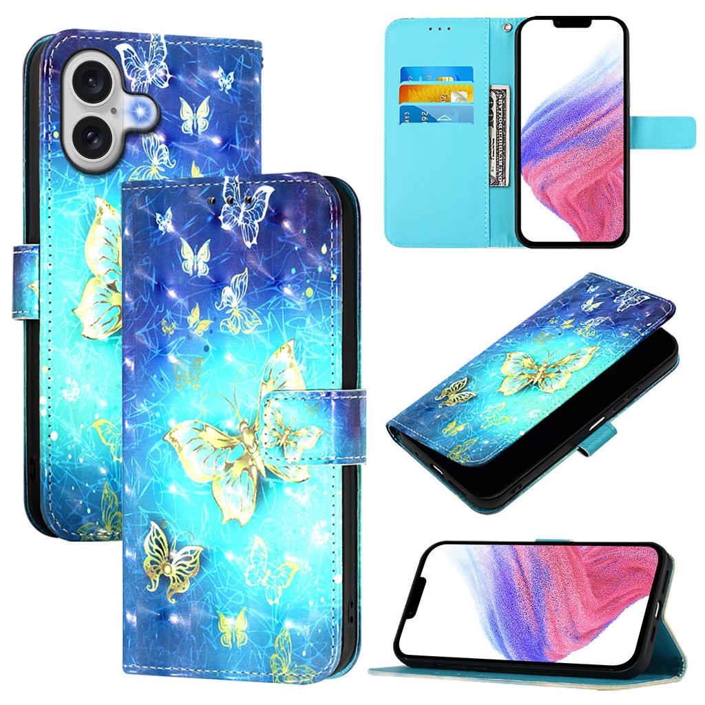 For iPhone 17 Leather Case Pattern Printing Wallet Stand Mobile Cover with Strap