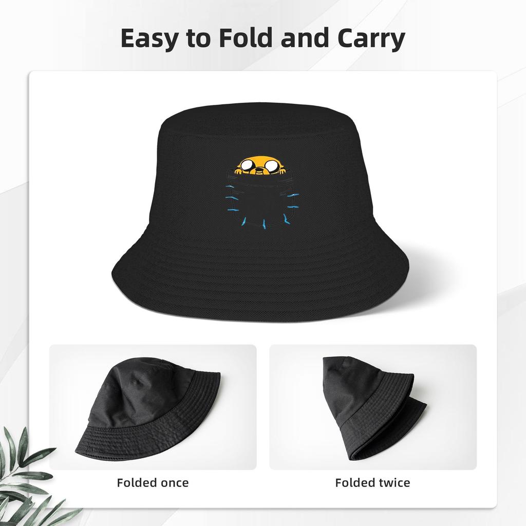 Adventures Time Jake in Pocket Bucket Hats Getaway Headwear Stuff Cartoon Anime Fishing Caps for Girl Session Hats Foldable