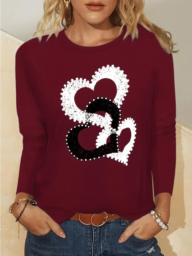 Fashionable Casual Loose Letter Pattern Printed Round Neck Long Sleeved T-Shirt Top