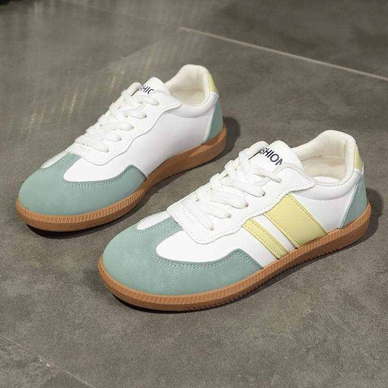 Мода Мода Пэчворк Шнуровка Декоративная Строчка Кроссовки Женские Осенние Повседневные С Круглым Носком На Низком Каблуке Обувь Нескользящая Обувь для Скейтборда