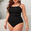 Plus Size Women's Swimsuit 2024 New One Piece Swimwear Black Sexy Tummy Control Bathing Suit Female Trend Beach Wear