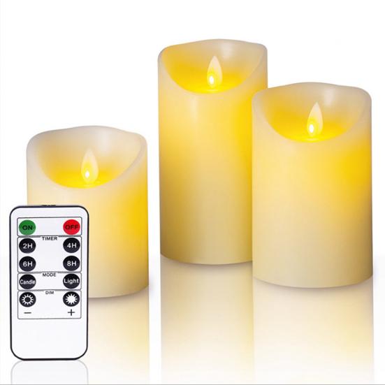 3Pcs LED Flameless Candles Outdoor Real Wax Candle with Remote Control Indoor Battery Operated Flickering LED Pillar Candles