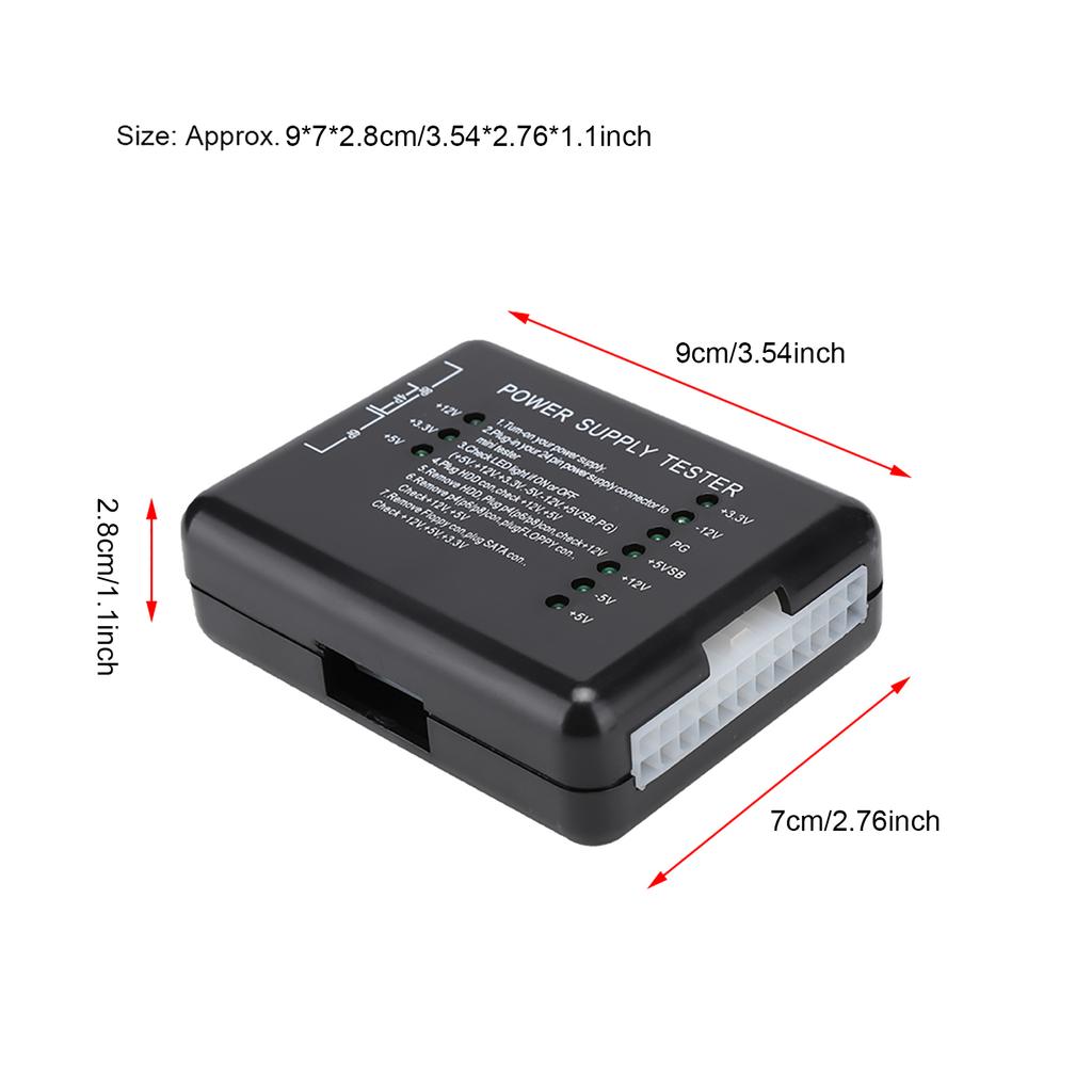 Black Computer PC Power Supply Tester 24Pin Compatible PSU ATX SATA HDD With Indicator Light