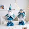 Christmas Doll Ornament Plush Standing Santa Claus Reindeer Snowman Figure with Telescope Leg Blue Gnome Doll Toy for Tree Fireplace Window Table