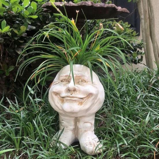 Fanyil Joy Planter Resin Sculpted Sheremart Joy Planter Face Statue Flower Pot with Feet for Indoor Outdoor Plants Decoration