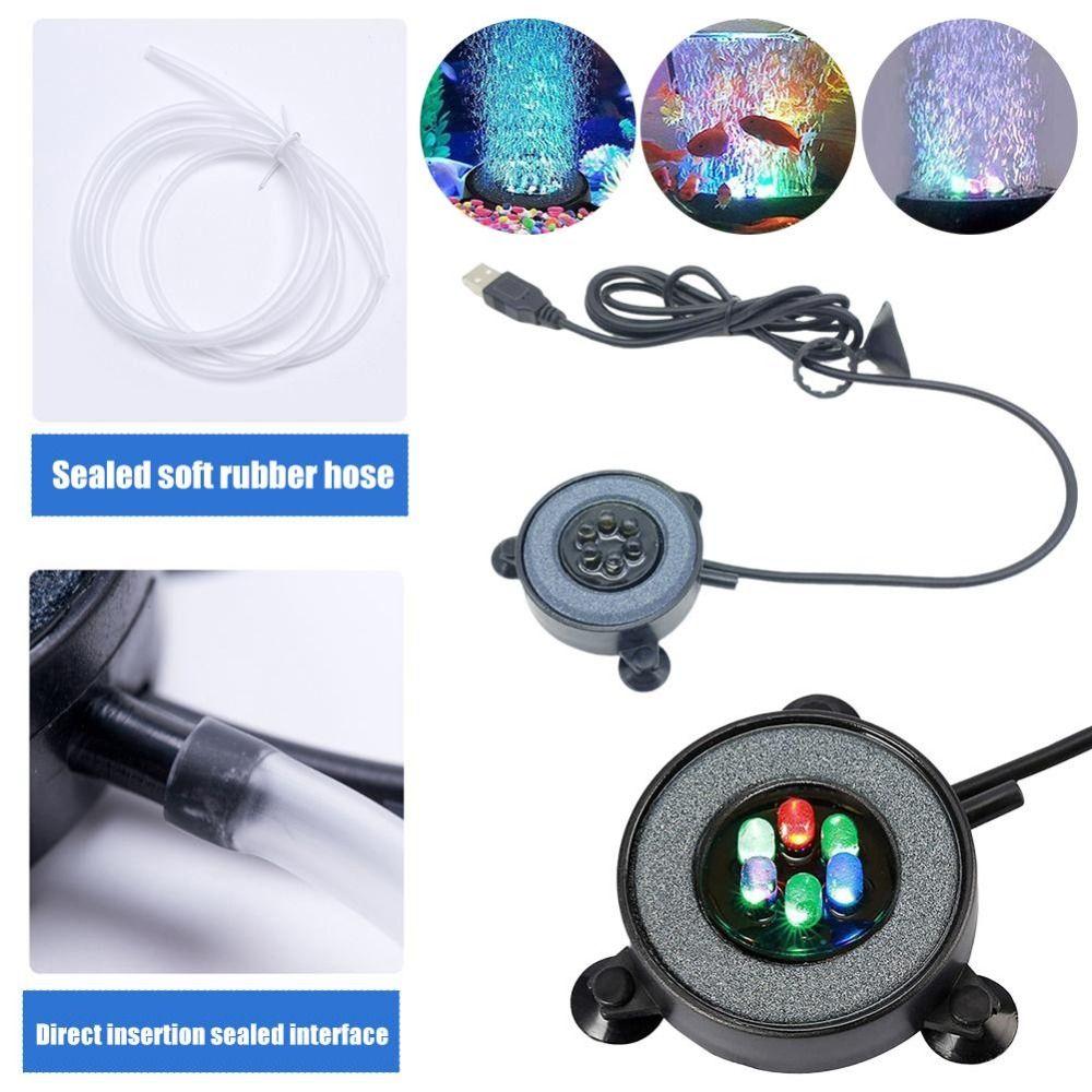 RGB LED Aquarium Bubble Light 5.5cm Lamp Disc Fish Tank Air Disc Lamp for Aquarium Oxygen Aeration