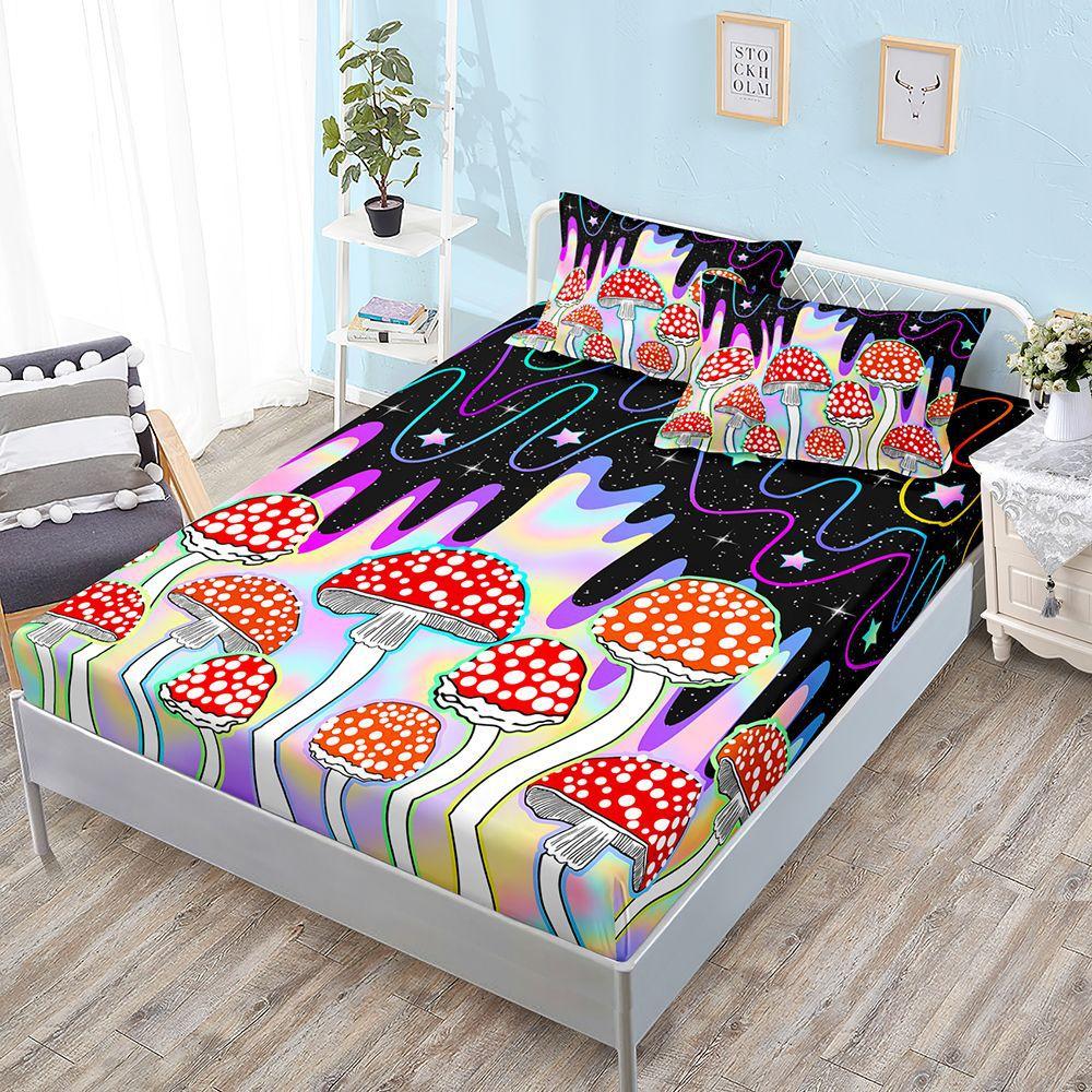 Комплект матраса «Растение Гриб» из трех предметов, Простыня на резинке, Покрывало, Защитный чехол для матраса