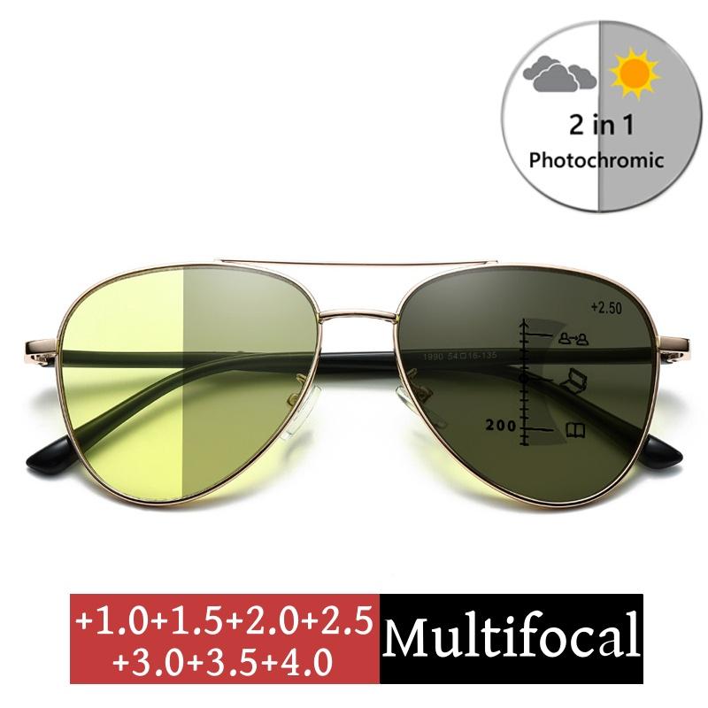 Luxury Photochromic Presbyopia Glasses Retro Square Color Changing Plus Diopter Eyewear Ultralight Multifocal Glasses To +4.0