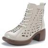 Fashion 5.5CM New Women Summer Ankle Boots Breathable Hollow Thick High Heel Casual Shoes Fashion Genuine Leather Retro Short Boots
