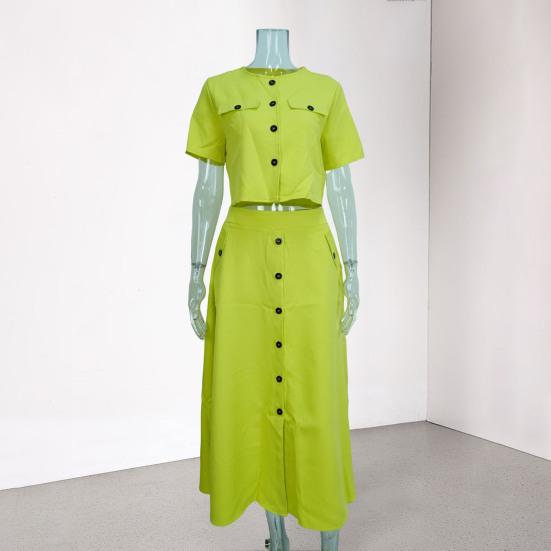 Женская рубашка и юбка, однотонная блузка с круглым вырезом, застегивающаяся на пуговицы, юбка с карманами, летний наряд для офиса, деловых мероприятий