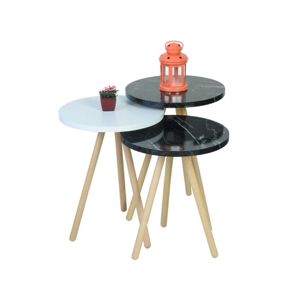 Красочный тройной журнальный столик с деревянными ножками, круглый пастельный дизайн, кремовый