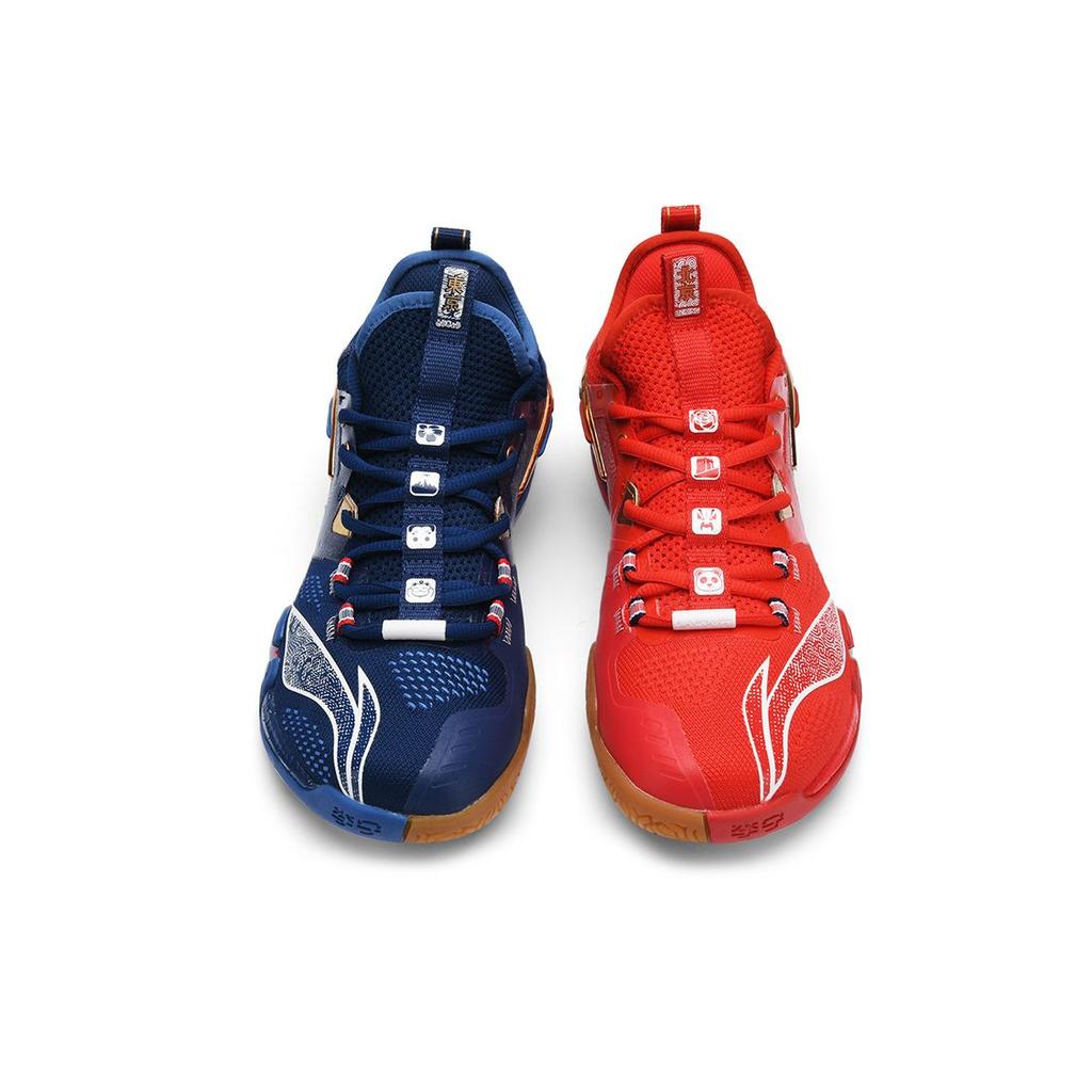 Li-Ning Ground Flight Swirl Print Shock Absorption Non-Slip Wear-Resistant Breathable Low-Top Badminton Shoes Men Sneaker Red Blue AYAR013-3
