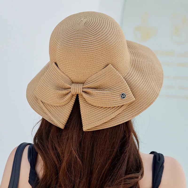 WTEMPO Женские дышащие складные летние широкополые однотонные солнцезащитные шляпы для путешествий на открытом воздухе, пляжа, солнцезащитные шляпы с бантом
