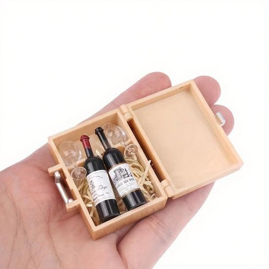 1 Набор Мини-винный бокс Миниатюрные модели красного вина Реалистичные мини-бутылки и бокалы для кукольного домика Миниатюрные сцены Декор кухни
