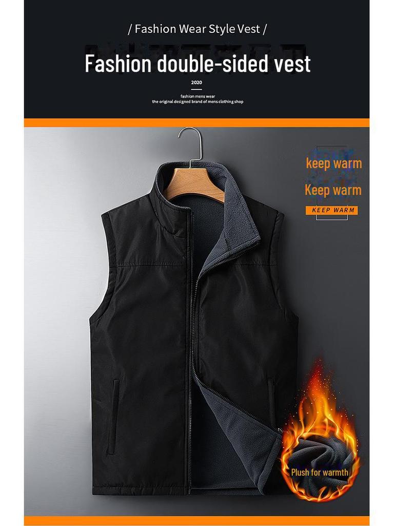Мужской двухсторонний флисовый жилет для осеннего и зимнего отдыха на свежем воздухе