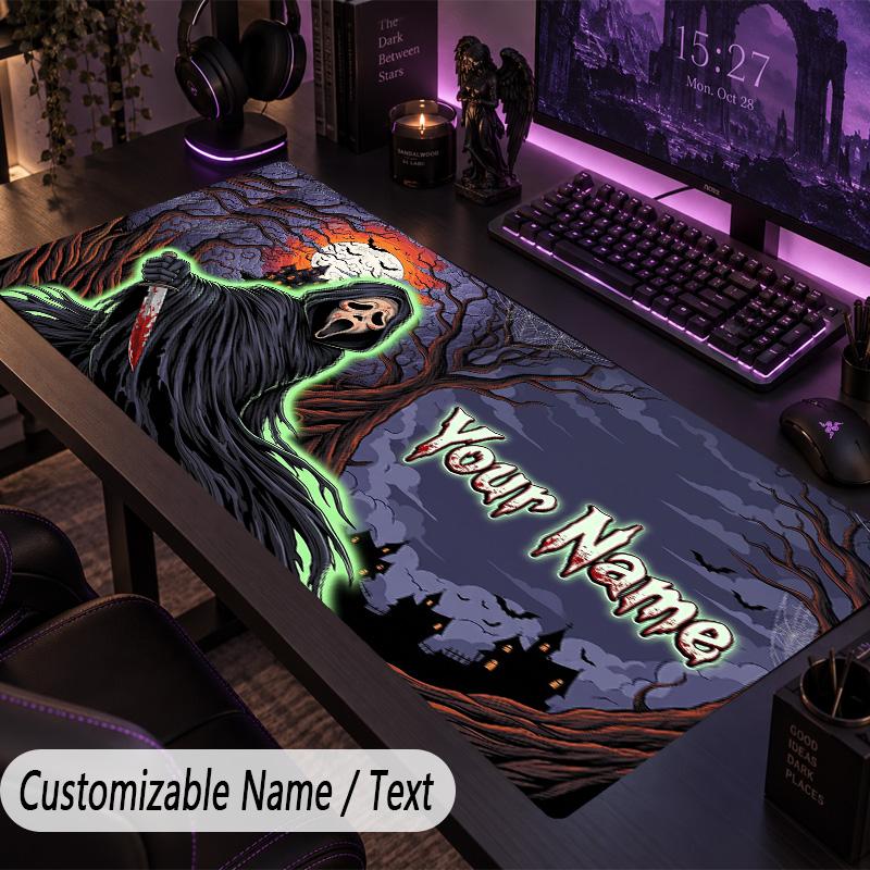 Custom Text Big Mousepad, Extended Desk Pad For Laptop Work GameScream Ghostface