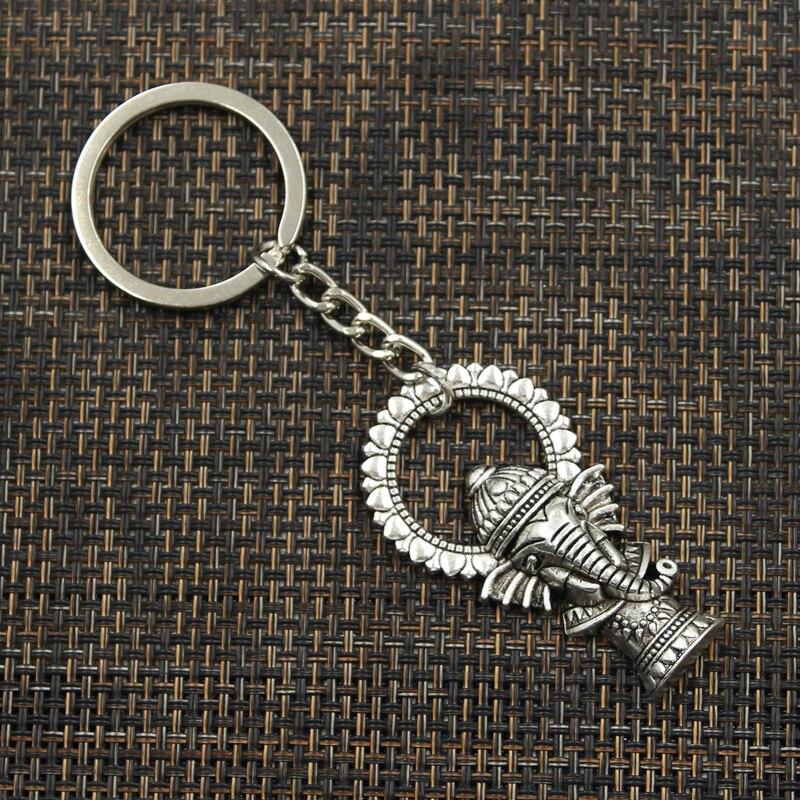 Fashion 30mm Key Ring Metal Key Chain Keychain Jewelry Antique Bronze Ganesha Elephant Buddha 50x28mm Pendant