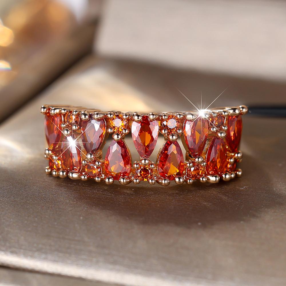 Широкие кольца с красным цирконом огранки «груша» для женщин, винтажное золото, обручальное кольцо, свадебные украшения, подарки на годовщину, день рождения