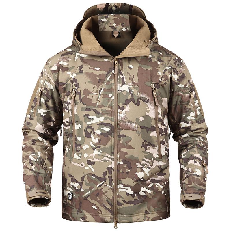 Soft Shell Waterproof Military Jacket Men Winter Warm Outdoor Hiking Hooded Camouflage Fleece Tactical Coat
