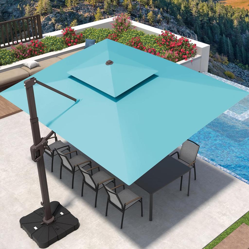 9' X 12' Cantilever Patio Umbrella 360°Rotation Rectangular Outdoor Umbrella, Double Top Large Offset Sun Shade Umbrella