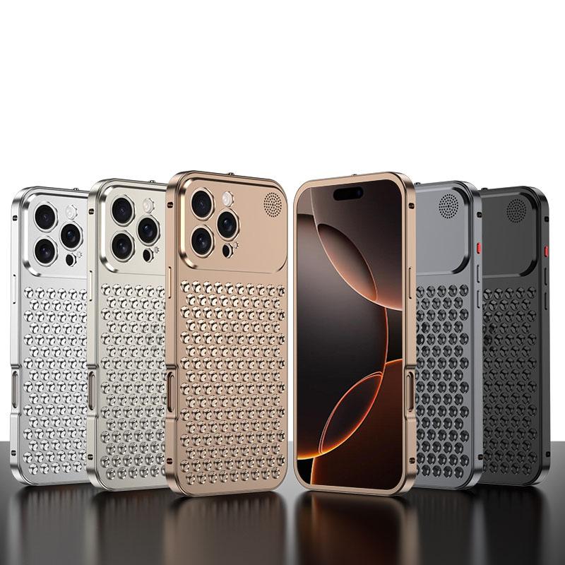 Роскошный чехол из алюминиевого сплава с полой сеткой для iPhone 16 Pro Max 15 Plus 14 Pro 13 12, рассеивающий тепло, ударопрочный, тонкий чехол для телефона