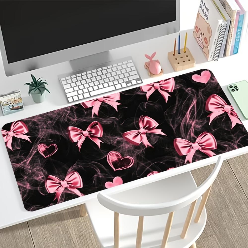 Cute Pink Bow Large Extended Gaming Mouse Pad Non Slip Desk Mat Heart Ribbon Keyboard Mouse Pad For Laptop Desktop Office Decor