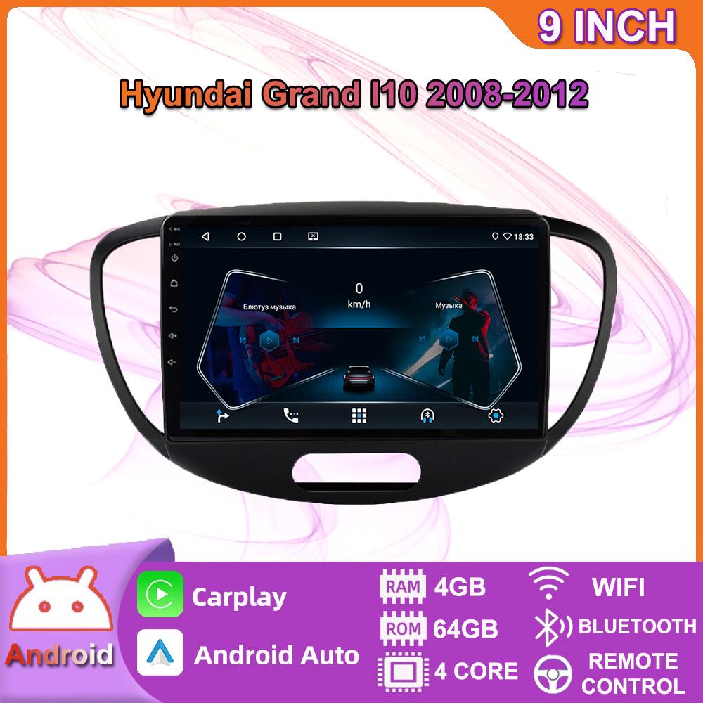 Беспроводная автомобильная магнитола на базе Android Carplay для Hyundai Grand I10 2008-2012, мультимедийный видеоплеер, GPS-навигация, WIFI, 4 + 64 ГБ