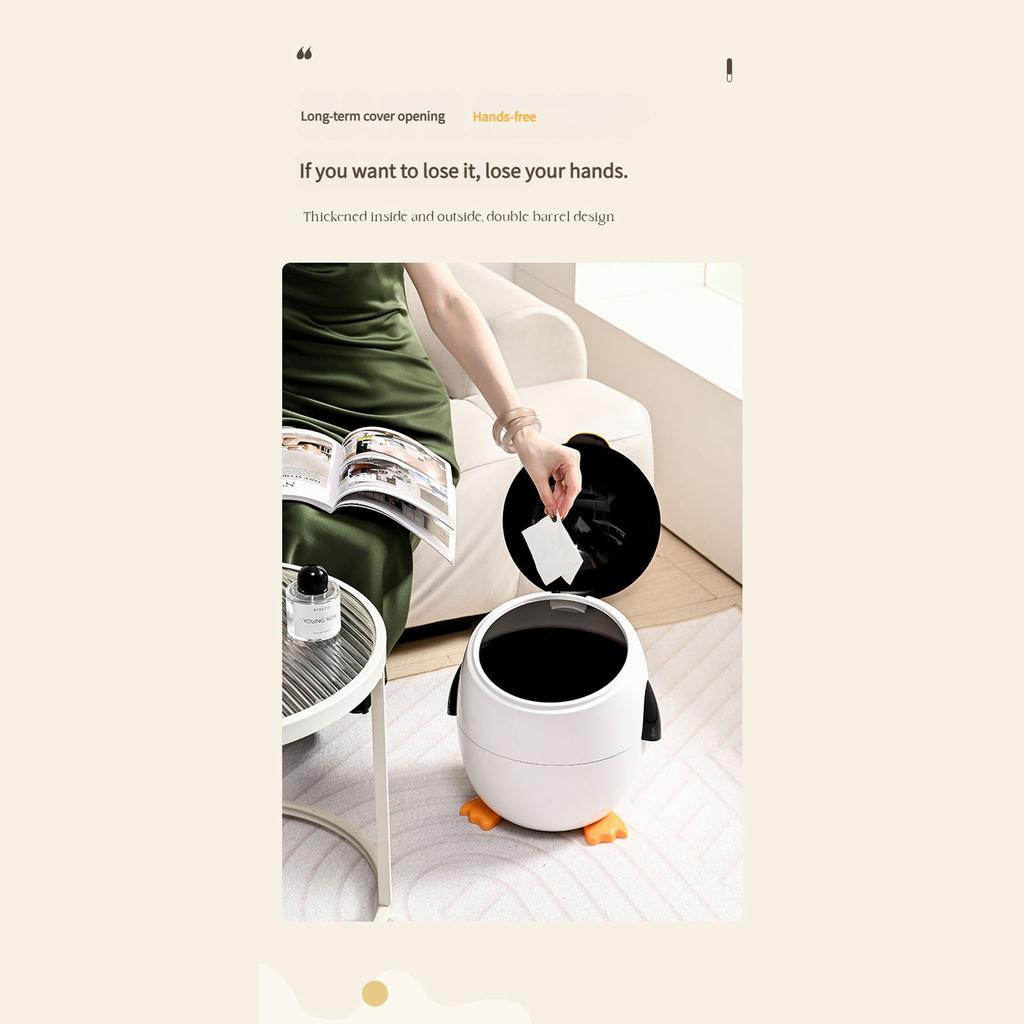 Мультяшное мусорное ведро в форме пингвина с откидной крышкой, мусорный бак из АБС-пластика и полипропилена для дома, кухни, ванной комнаты, офиса, для украшения