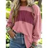 Polyester Striped Casual Long Sleeve T Shirt For Women With Color Block Design For Spring