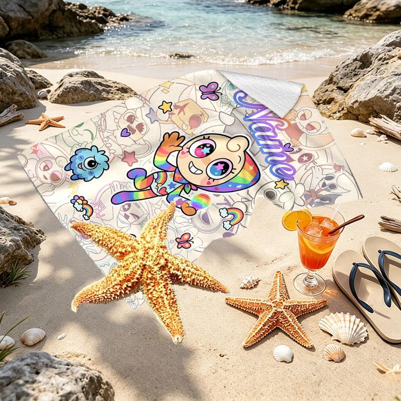 Custom Name Personalized Dandy's World Print Beach Towel, for Trip Camping Beach Party Home Decor, Birthday Gift for Family & Friends