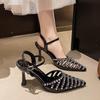 Rhinestone Bag Head Hollow Sandals Women's Large Size Summer New Models with High Heels Niche Temperament