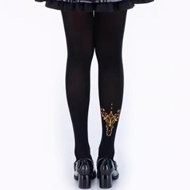 Women's Japanese Gothic Grunge Pantyhose Stockings Harajuku Aesthetic Crosses Print Opaque Tights Leggings Hosiery
