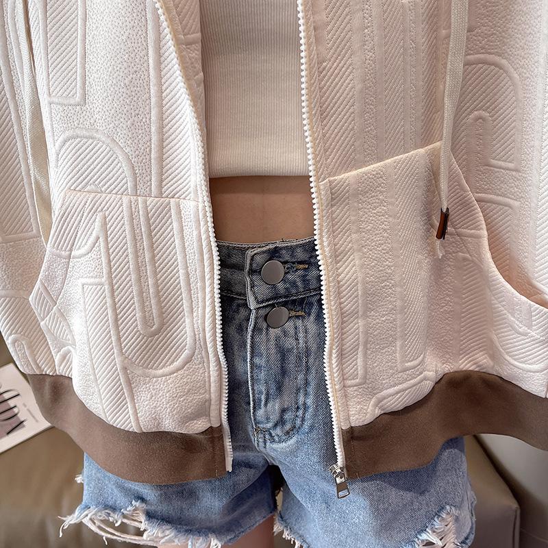 Женская повседневная куртка с капюшоном в стиле колор-блок - Корейский стиль, Легкая, Свободного кроя, Миниатюрная, для Весны/Осени 2025.