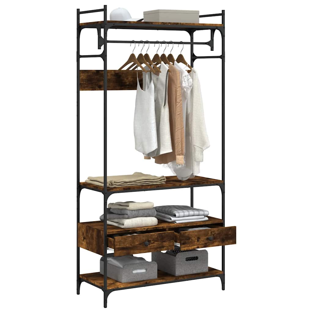 Clothes Rack with Drawers Smoked Oak 89x39x184.5 cm
