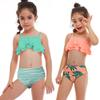 Toddler Girls Ruffled Swimsuits Two-Pieces Bathing Suits Cami Crop Top And Striped Bikini Bottoms Quick Dry Swimwear Kids Sunsuit Tankini Suit