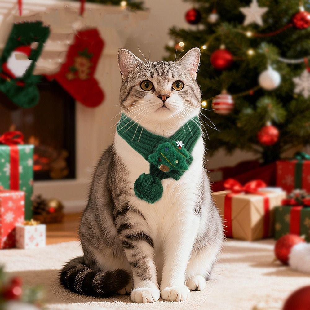 Red Green Pet Christmas Scarf Plush Pet Warm Scarf Festival Thing Cat Neck Warmer Winter Season