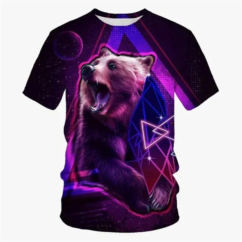 Cool Art Bear Design T-shirt Men's Clothing Short Sleeves O-neck T Shirts Print Street Harajuku Trend Fashion Animal Tees Top