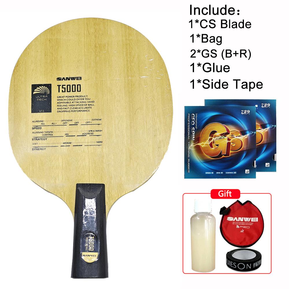 Оригинальное основание ракетки для настольного тенниса SANWEI T5000 CARBON (5+2 углерода)+RXTON 1 Резина(Черный + красный) Лезвие для пинг-понга T5000