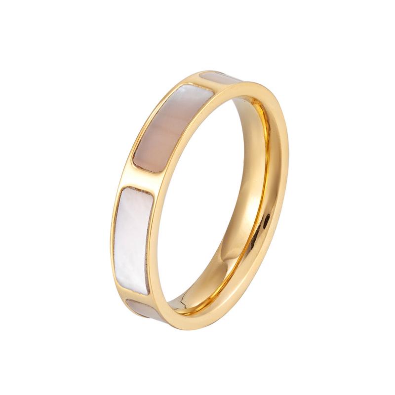 Европейское и американское женское кольцо из белого перламутра - Легкая роскошь, покрытие из 14-каратного золота, титановая сталь