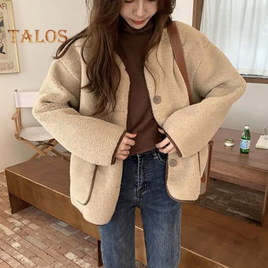 Женское осенне-зимнее пальто, однобортное, однотонное, свободные накладные карманы, термостойкий кардиган с длинными рукавами, повседневная куртка