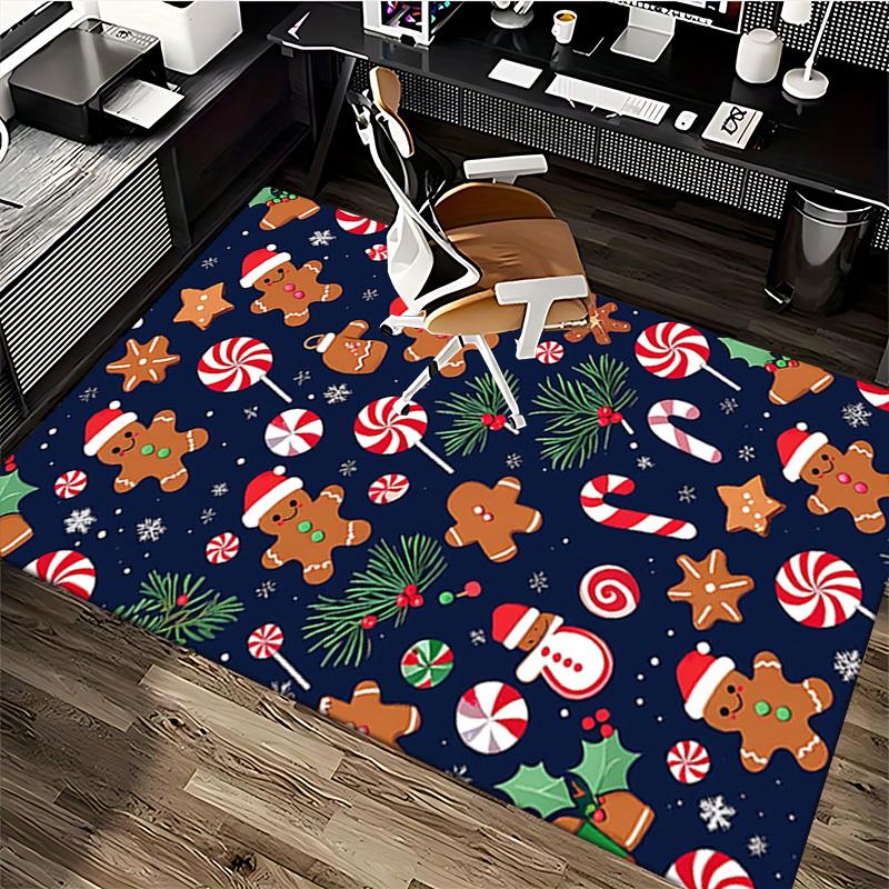 Christmas Gingerbread Man Chair Mat - Anti-Slip Rug for Office, Home Decor, Living Room, Bedroom, Game Room & Dormitory Carpet (Anime Cartoon Design)