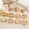 316L Stainless Steel Enameled Flower Leaf Ring for Women Colored Dripping Glaze Series Water Resistant Rings Luxury Jewelry Gift