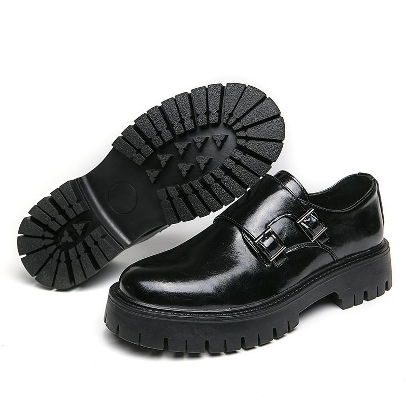 Модные черные мужские туфли на платформе, оксфордские туфли, деловые, формальные, кожаные туфли, мокасины с двойной пуговицой, толстая подошва, повседневная обувь на мягкой подошве