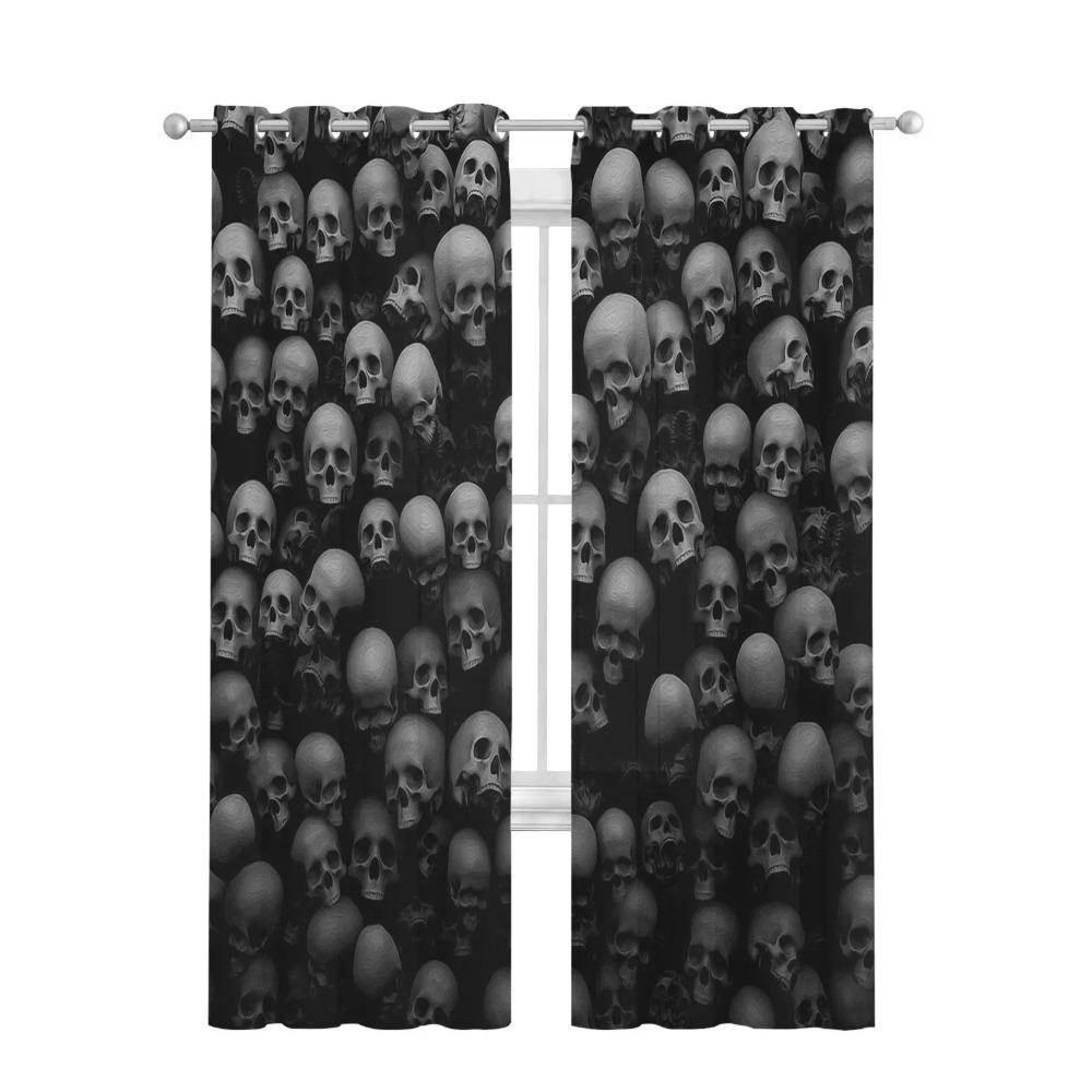 Black Skull Sheer Curtains Living Room Window Tulle Curtains For Bedroom Kitchen Home Decoration Voile Drapes